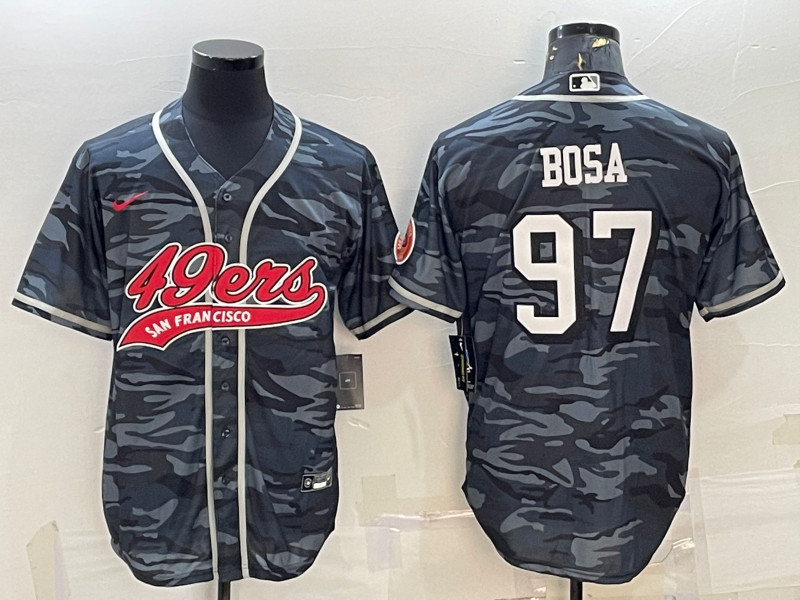 Men's San Francisco 49ers #97 Nick Bosa Gray Camo With Patch Cool Base Stitched Baseball Jersey